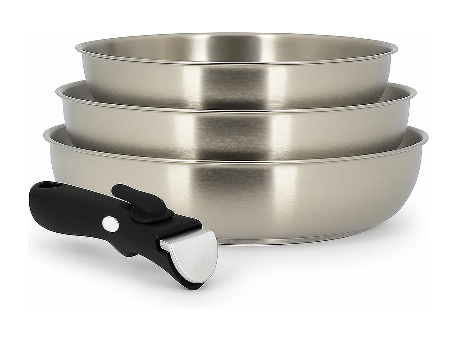Menastyl - Lot De 3 Poeles Iris 20/24 Et 28cm En Acier Inoxydable Avec Poignee