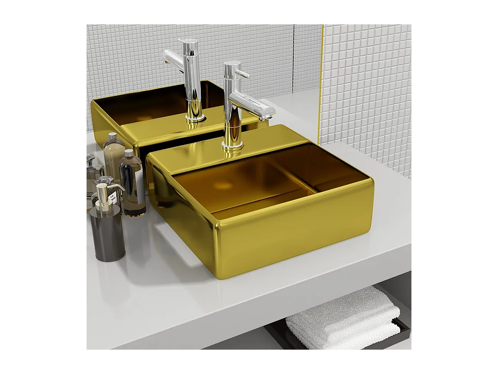 Vasque à poser-Lavabo avec trou pour robinet 38 x 30 x 11,5 cm Céramique Doré