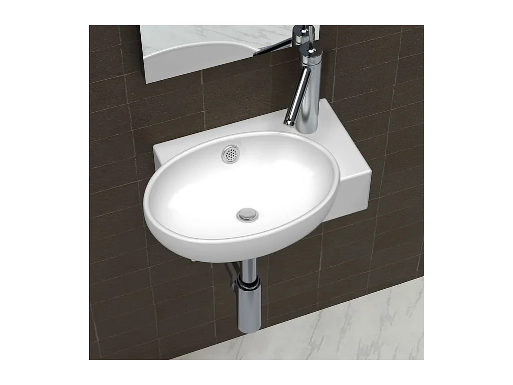 Vasque-Lavabo salle de bain céramique blanc avec trou de trop-plein