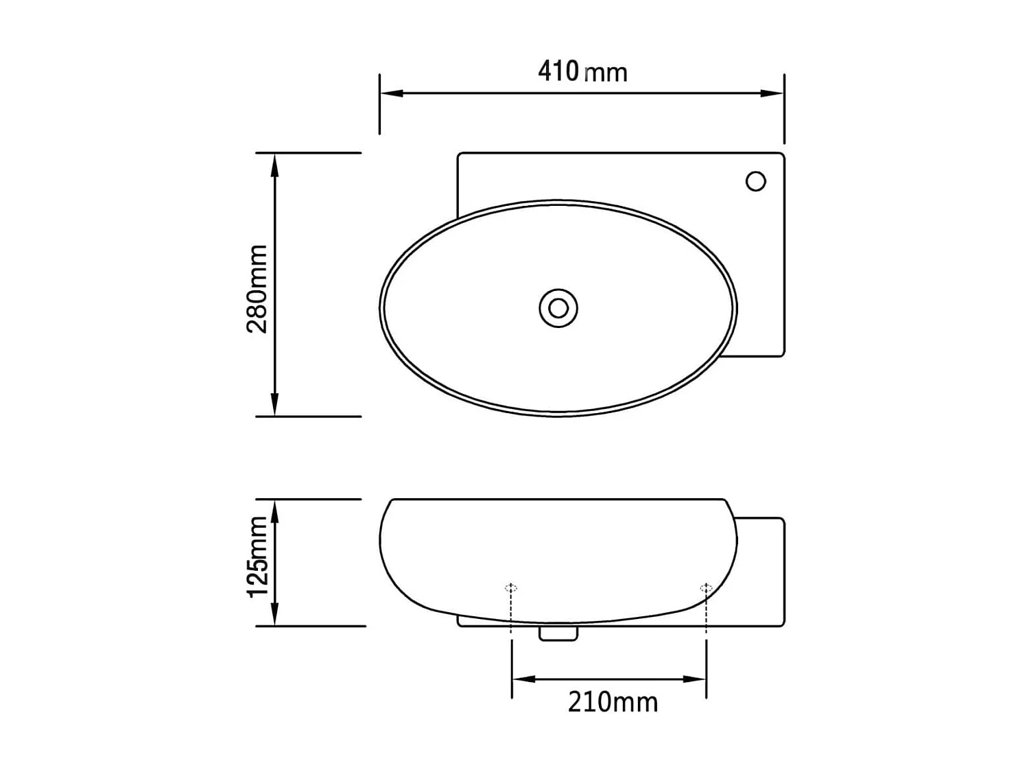 Vasque-Lavabo salle de bain céramique blanc avec trou de trop-plein