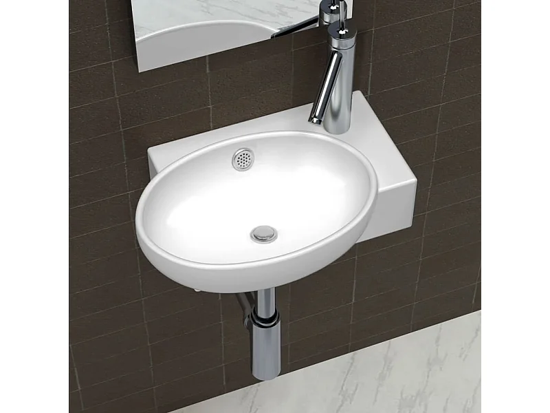 Vasque-Lavabo salle de bain céramique blanc avec trou de trop-plein