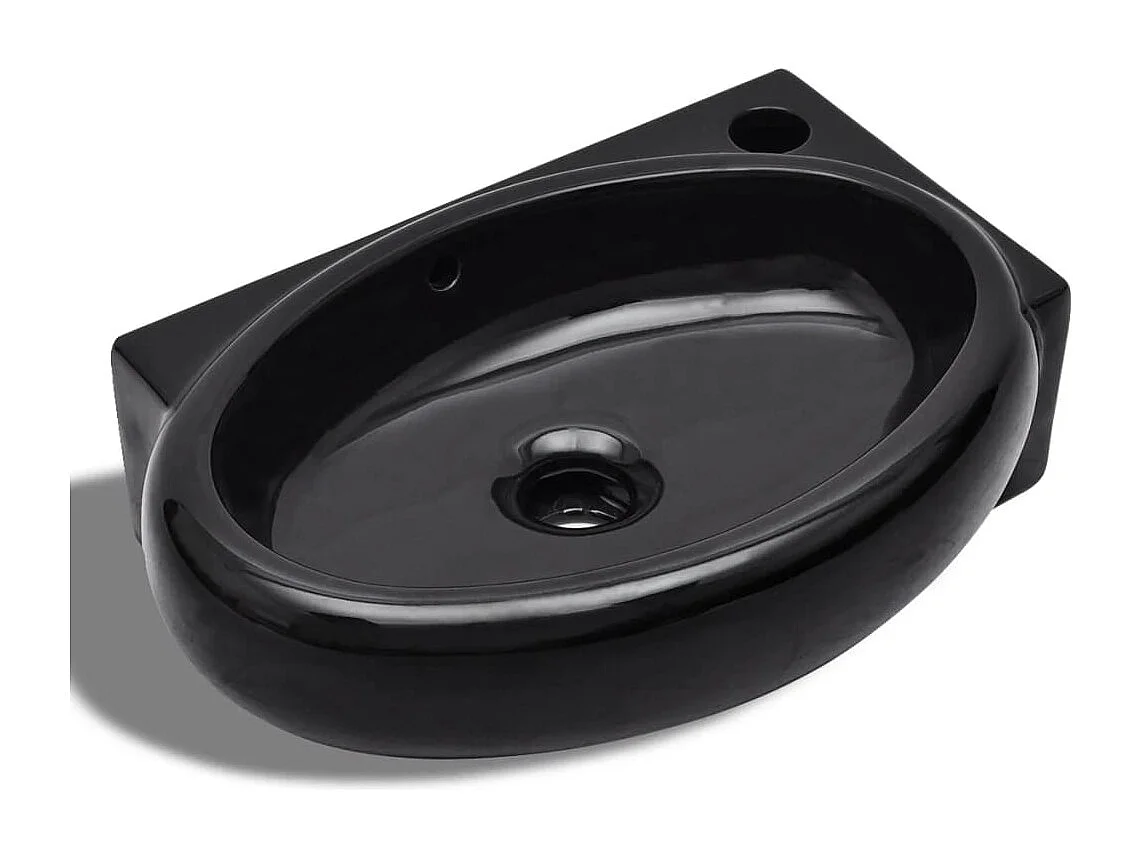 Lavabo salle de bain-Vasque à trou de trop-plein/robinet céramique pour salle de bain Noir