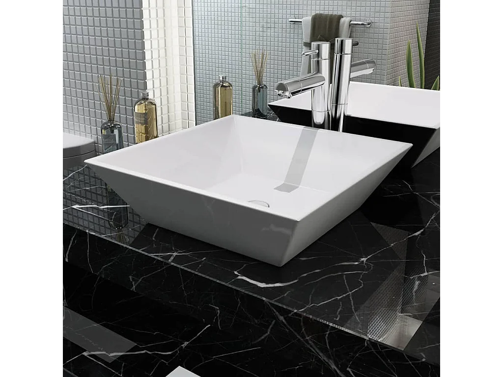 Vasque à poser-Lavabo carrée Céramique Blanc 41,5 x 41,5 x 12 cm