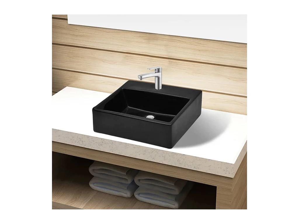 Lavabo salle de bain-Vasque rectangulaire à trou Noir en céramique pour salle de bain
