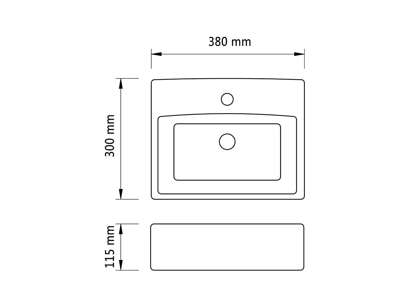 Vasque à poser-Lavabo carré à trou pour robinet Céramique Blanc