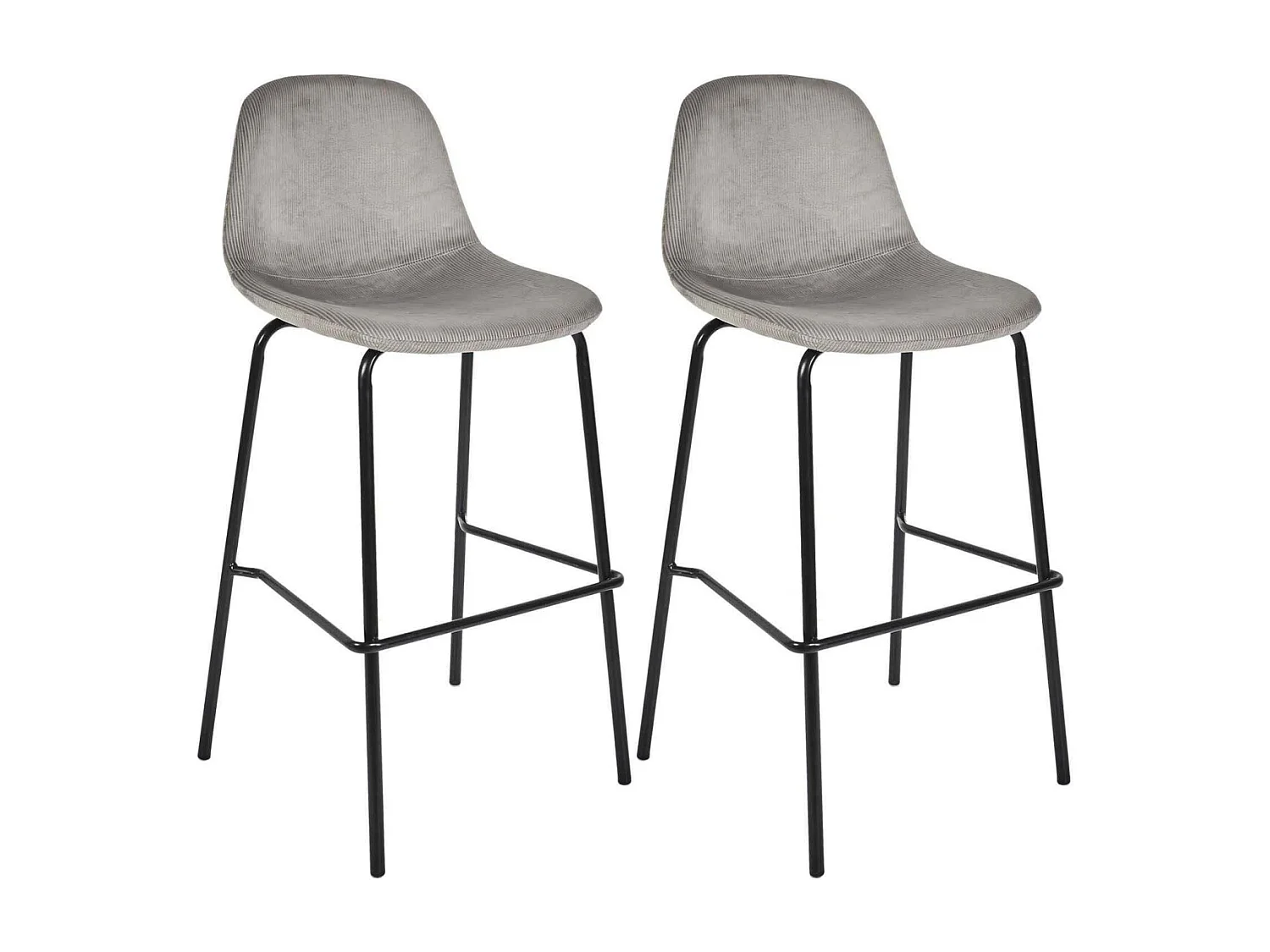 Chaise de bar en velours côtelé Giulia gris (Lot de 2)
