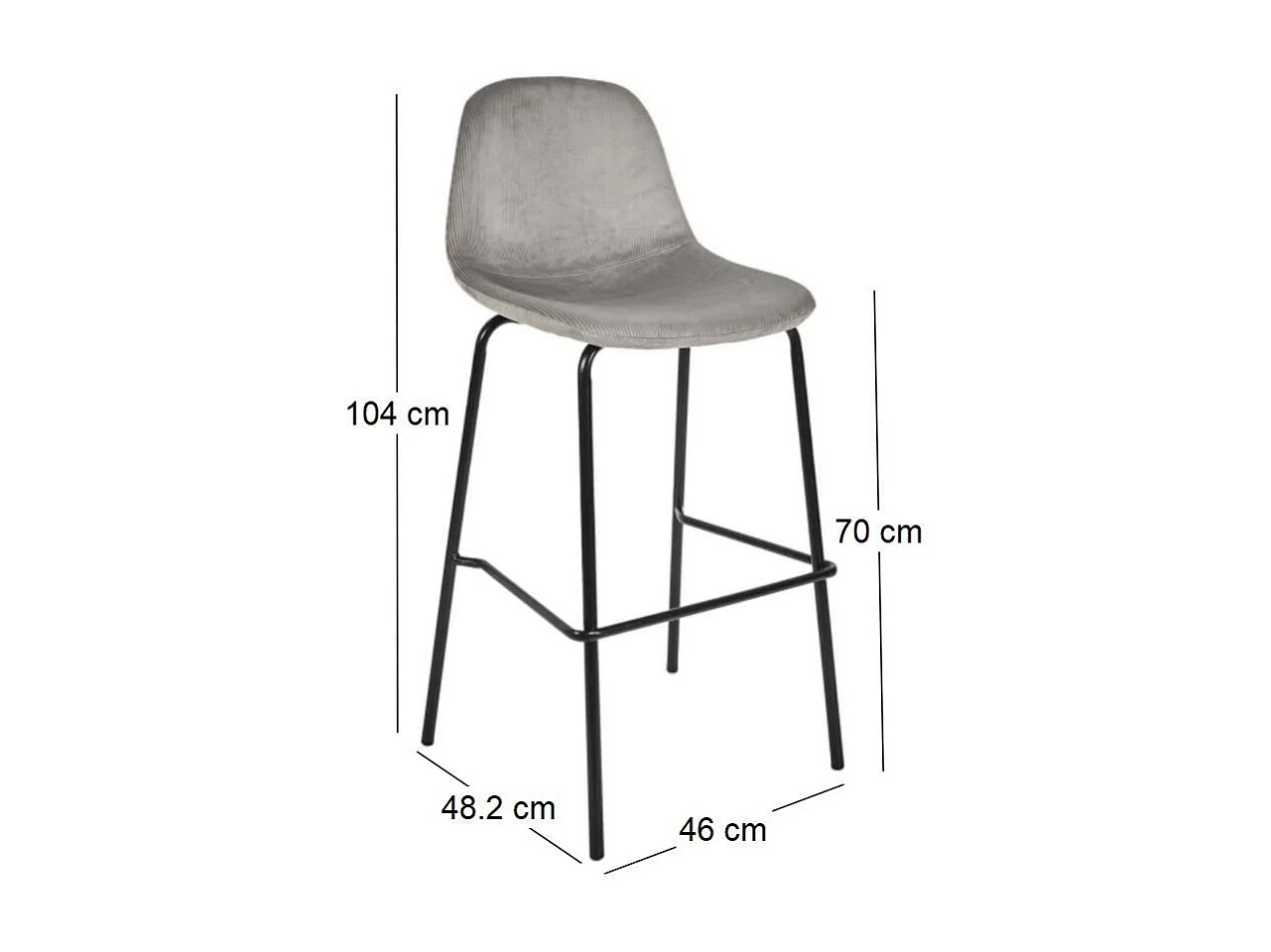 Chaise de bar en velours côtelé Giulia gris (Lot de 2)