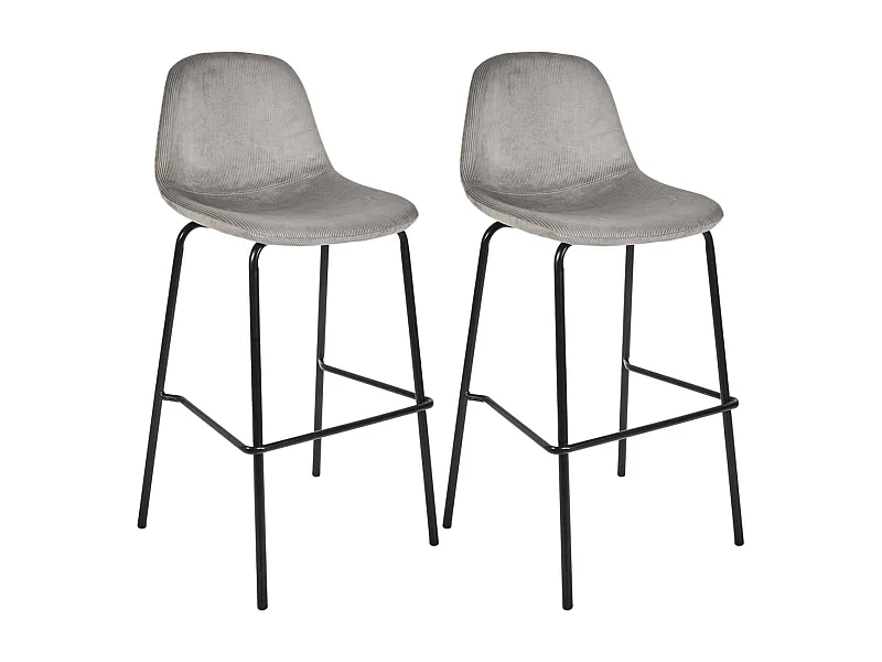 Chaise de bar en velours côtelé Giulia gris (Lot de 2)