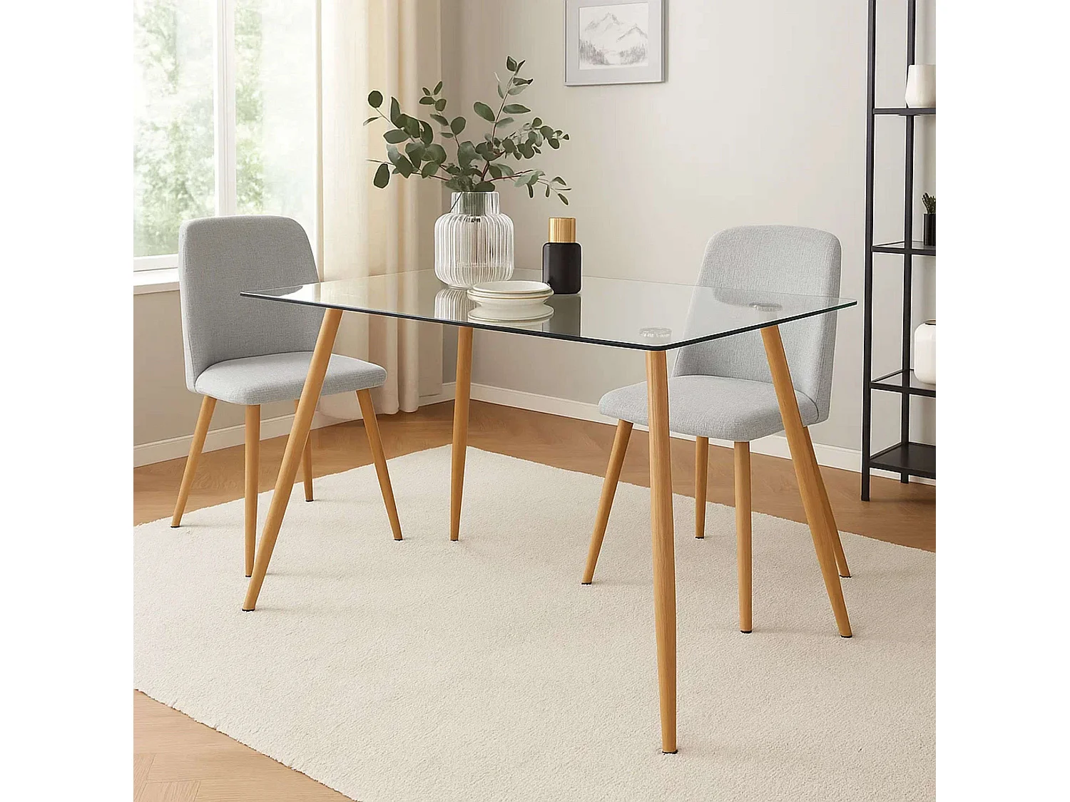 Mesa comedor Kler cristal salón color roble Sonoma 140x75x80 cm