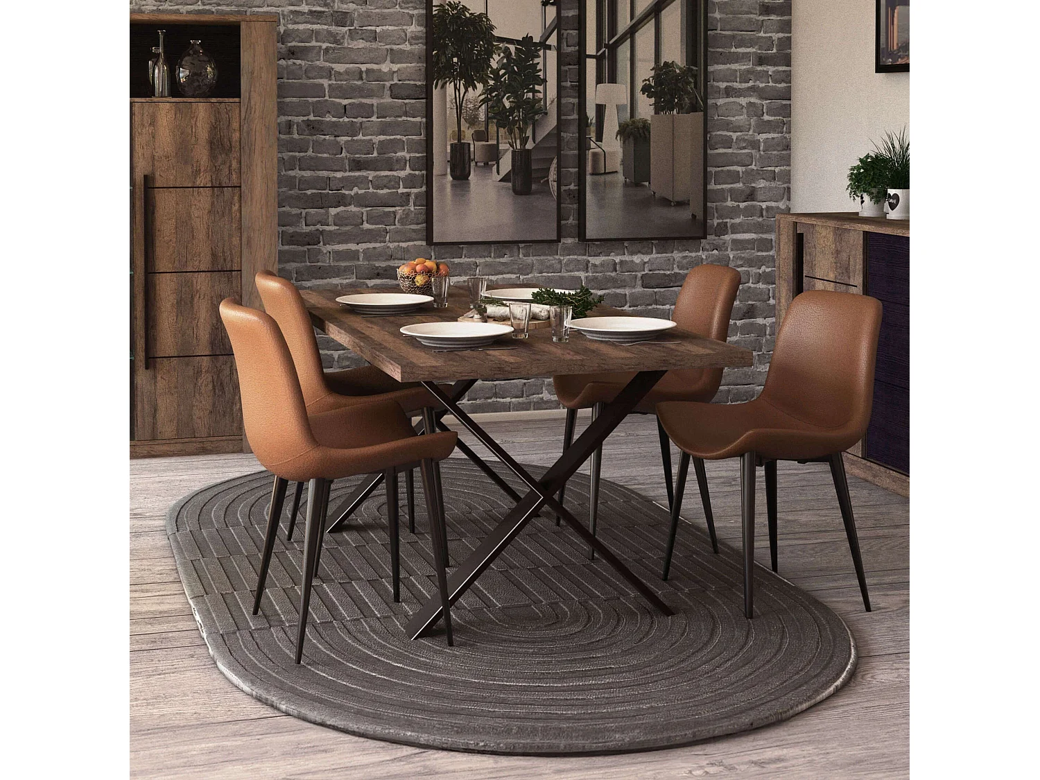 Mesa Comedor Fija Mónaco Roble Saloon Negro 180x90 cm