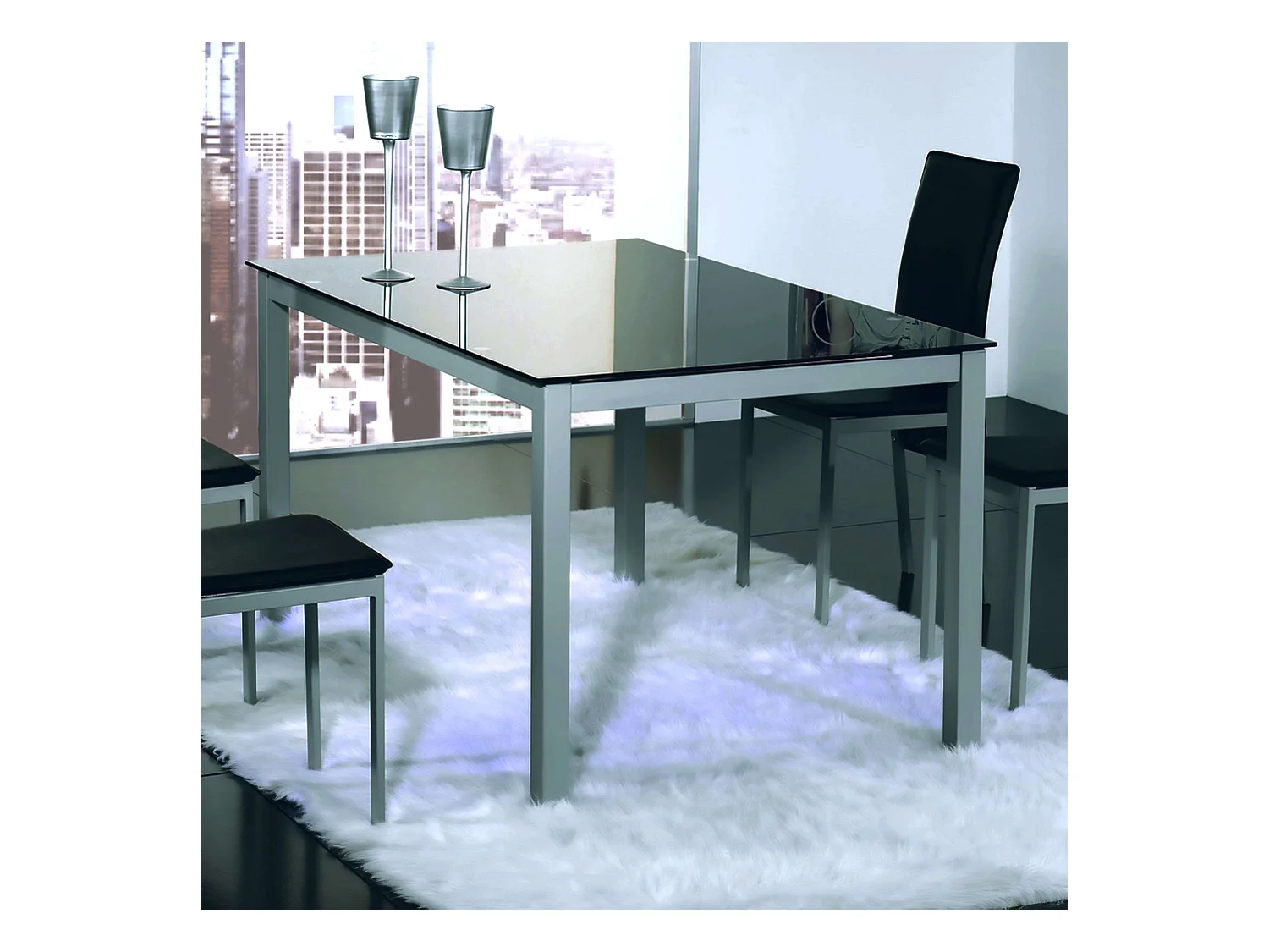 Mesa Comedor Fija Cadell Cristal Negro Metal 140x190 cm