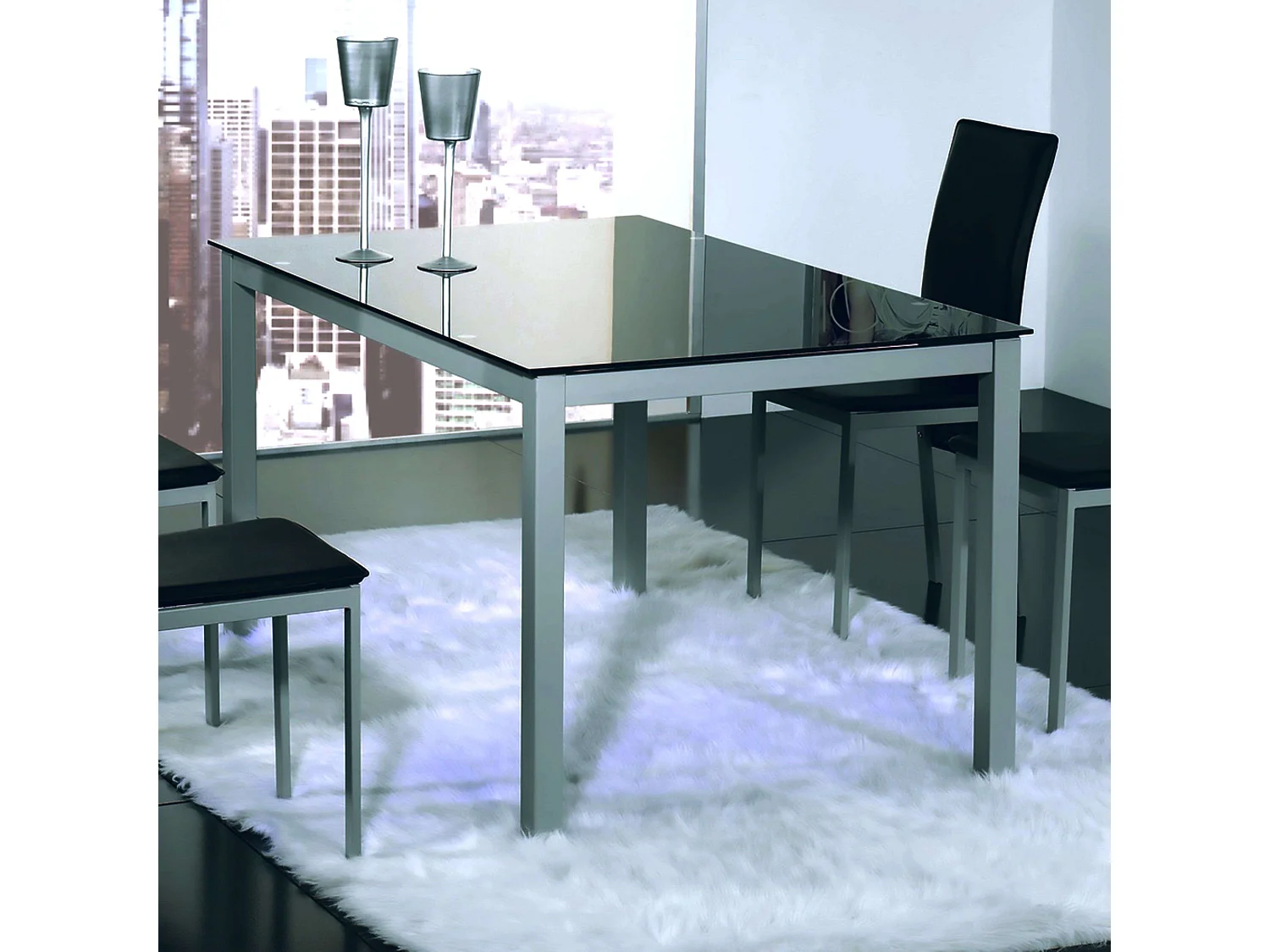 Mesa Comedor Fija Cadell Cristal Negro Metal 140x190 cm