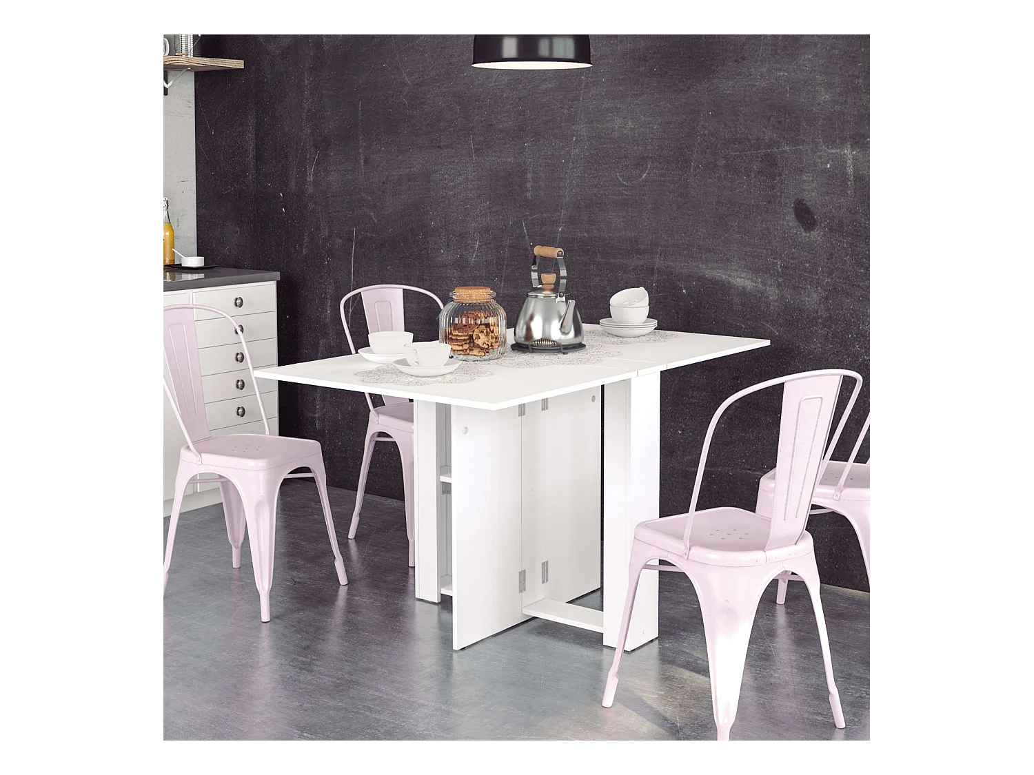 Mesa de Jantar Dobrável Swing para Cozinha Branca 132x80 cm