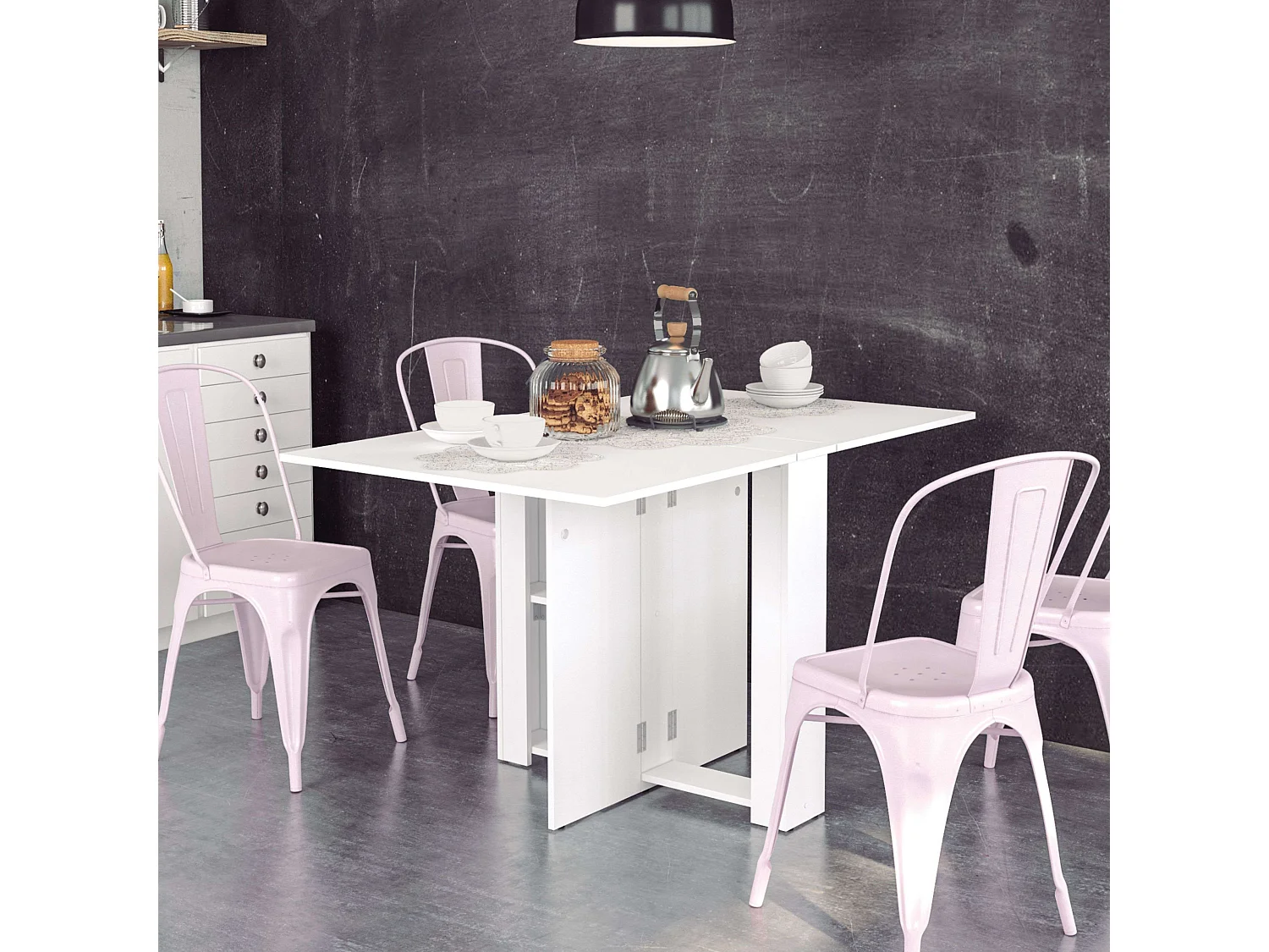 Mesa de Jantar Dobrável Swing para Cozinha Branca 132x80 cm