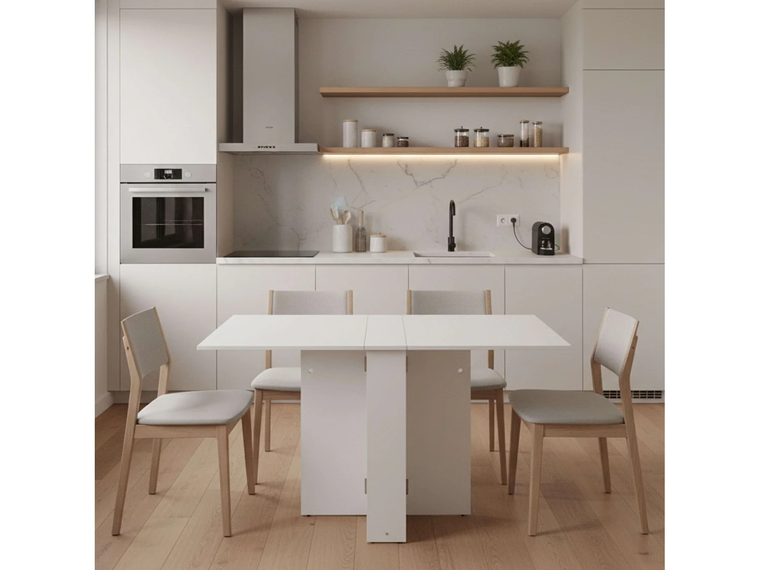 Table de cuisine pliante Swing blanche 132 x 80 cm