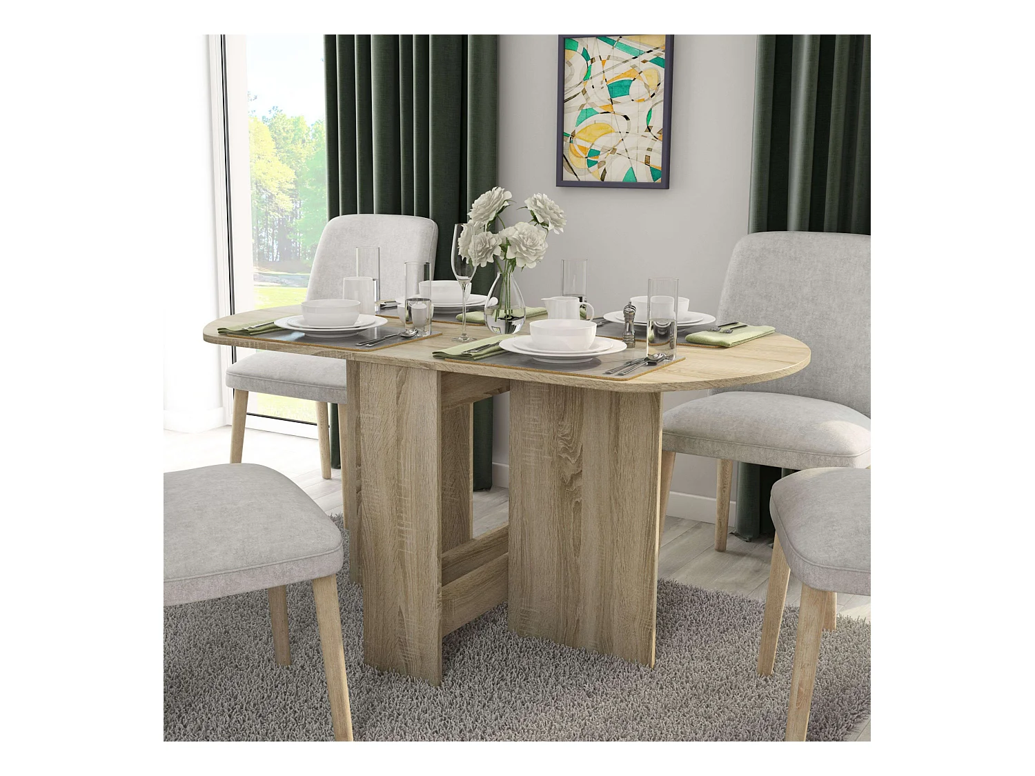 Mesa comedor redonda plegable Sand roble Sonoma melamina 150x75x80 cm