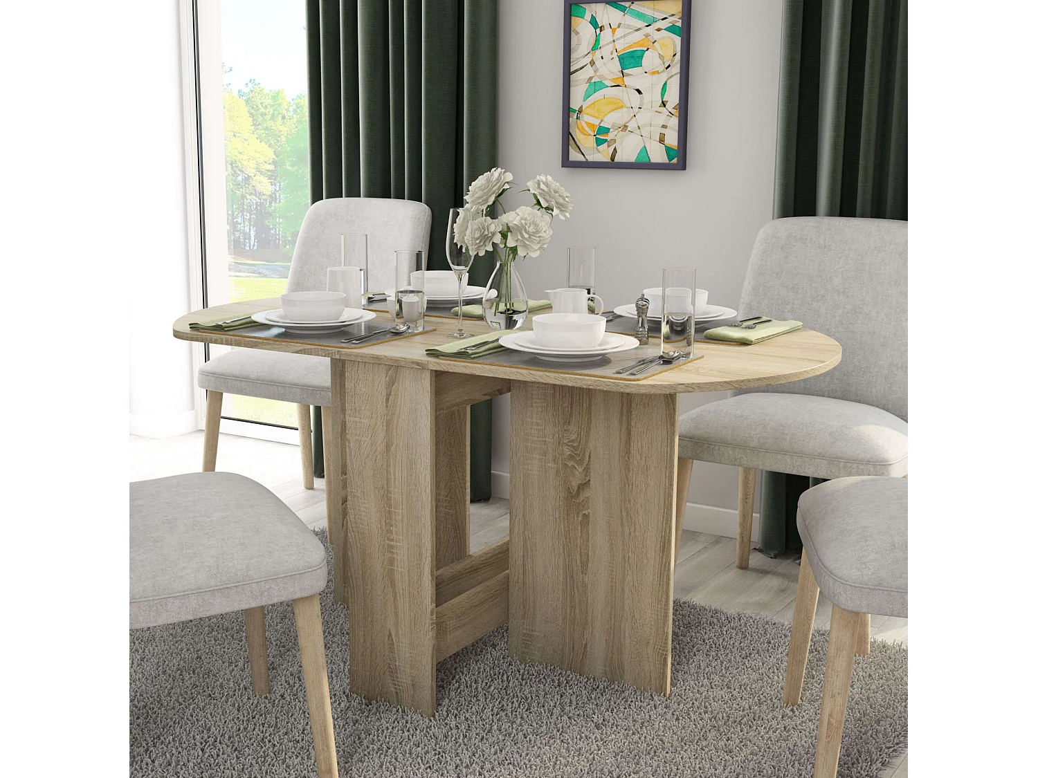 Mesa de jantar redonda dobrável Sand Sonoma carvalho melamina 150x75x80 cm