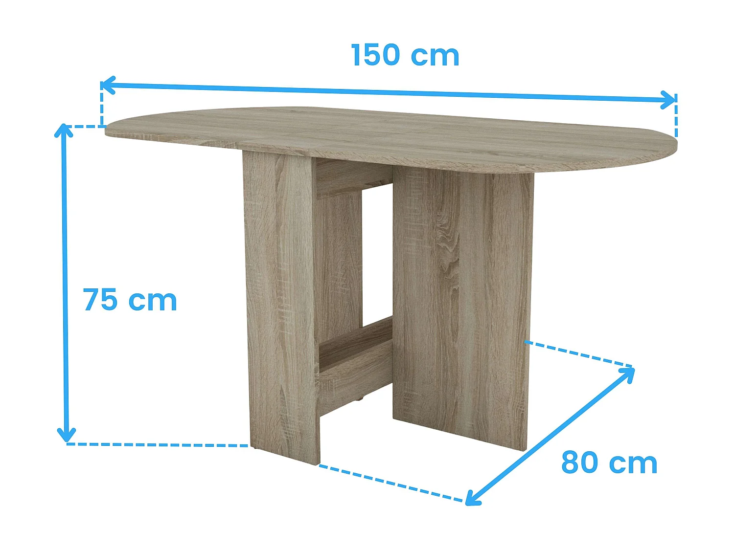 Mesa de jantar redonda dobrável Sand Sonoma carvalho melamina 150x75x80 cm