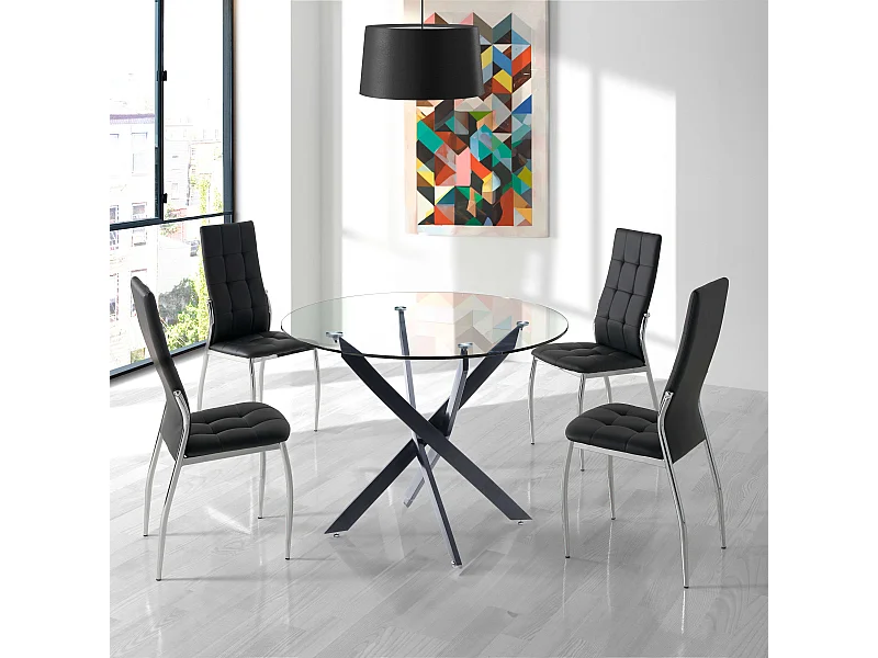 Mesa Comedor Crest Moderna Negro Cristal Metal 113.5 cm