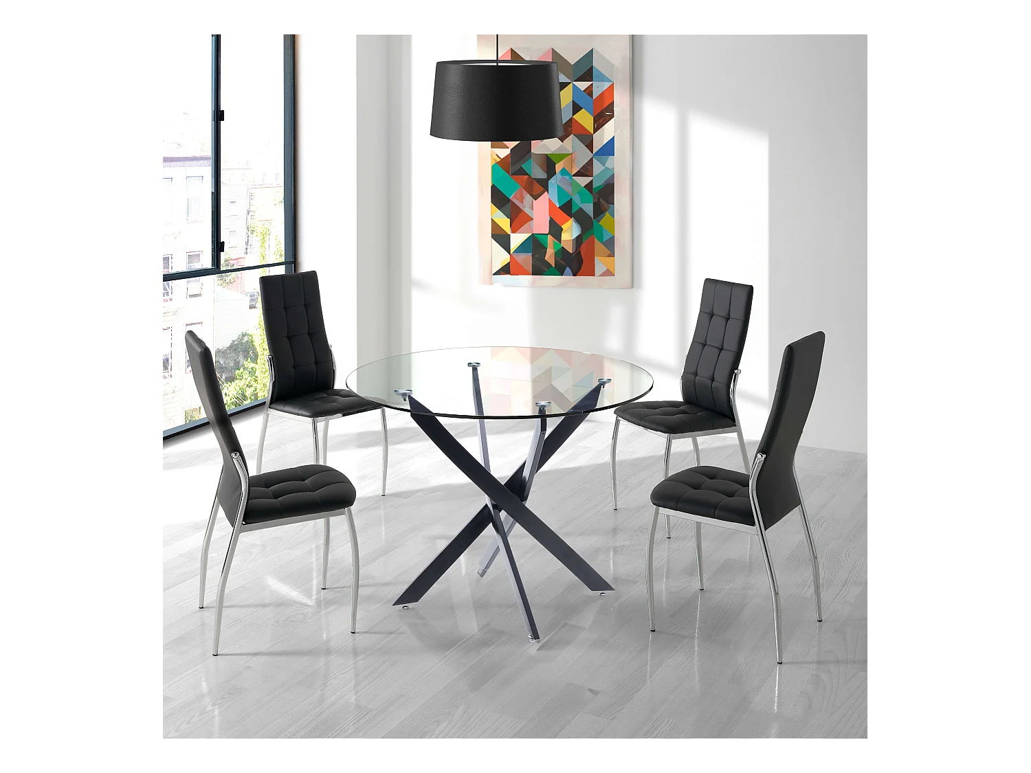 Mesa Comedor Crest Moderna Negro Cristal Metal 113.5 cm