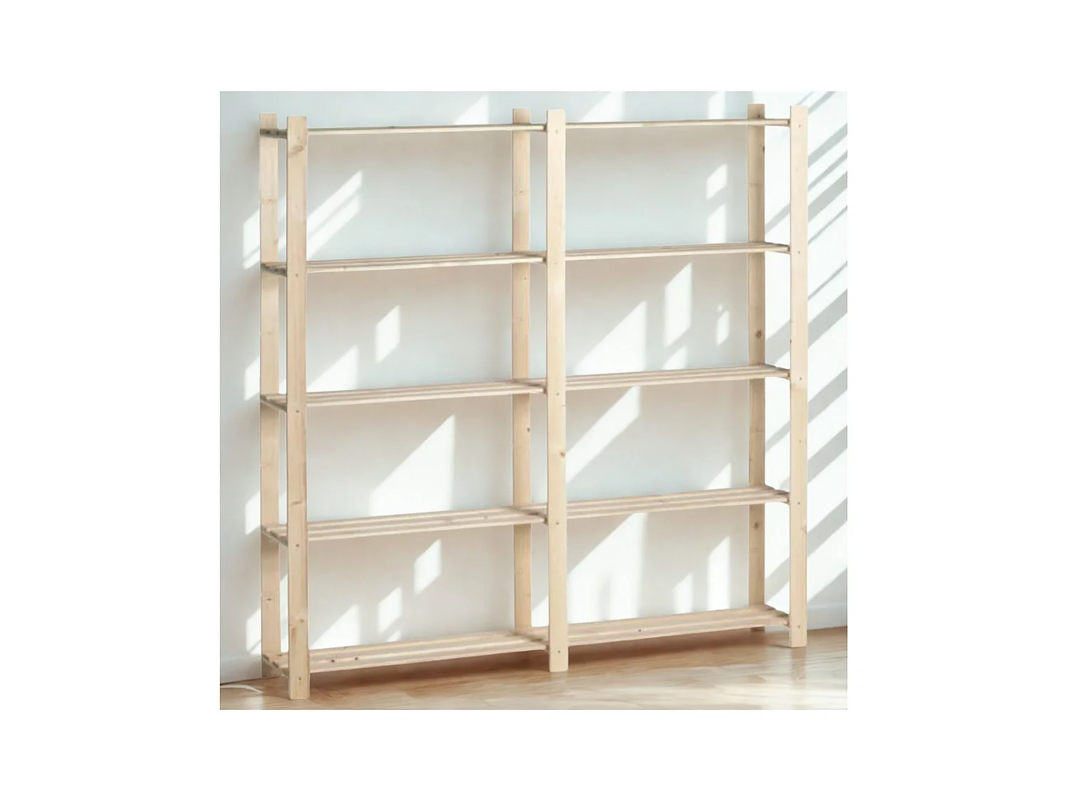 Étagère double en bois – 5 tablettes – 175 × 175 × 30 cm