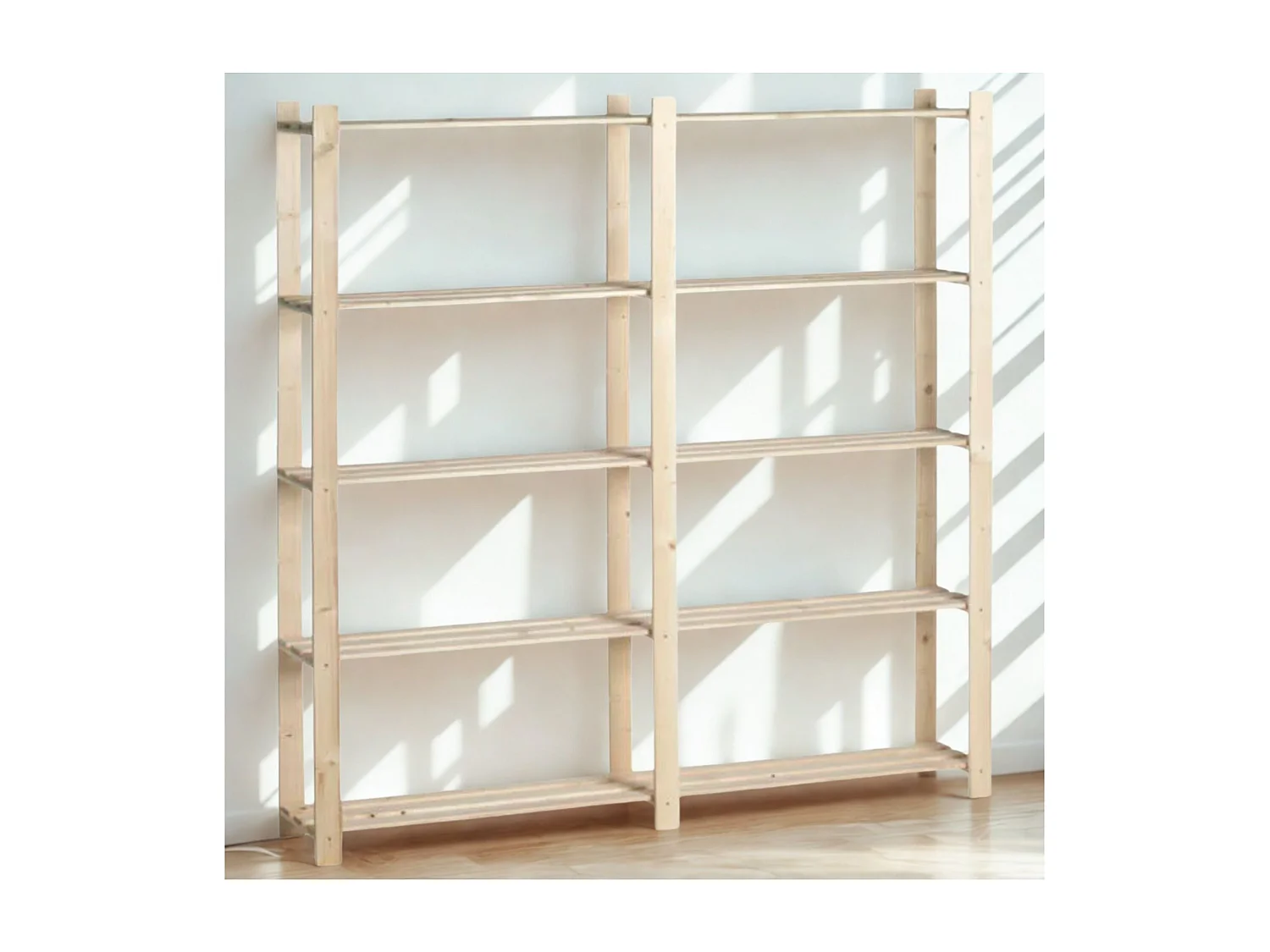 Étagère double en bois – 5 tablettes – 175 × 175 × 30 cm