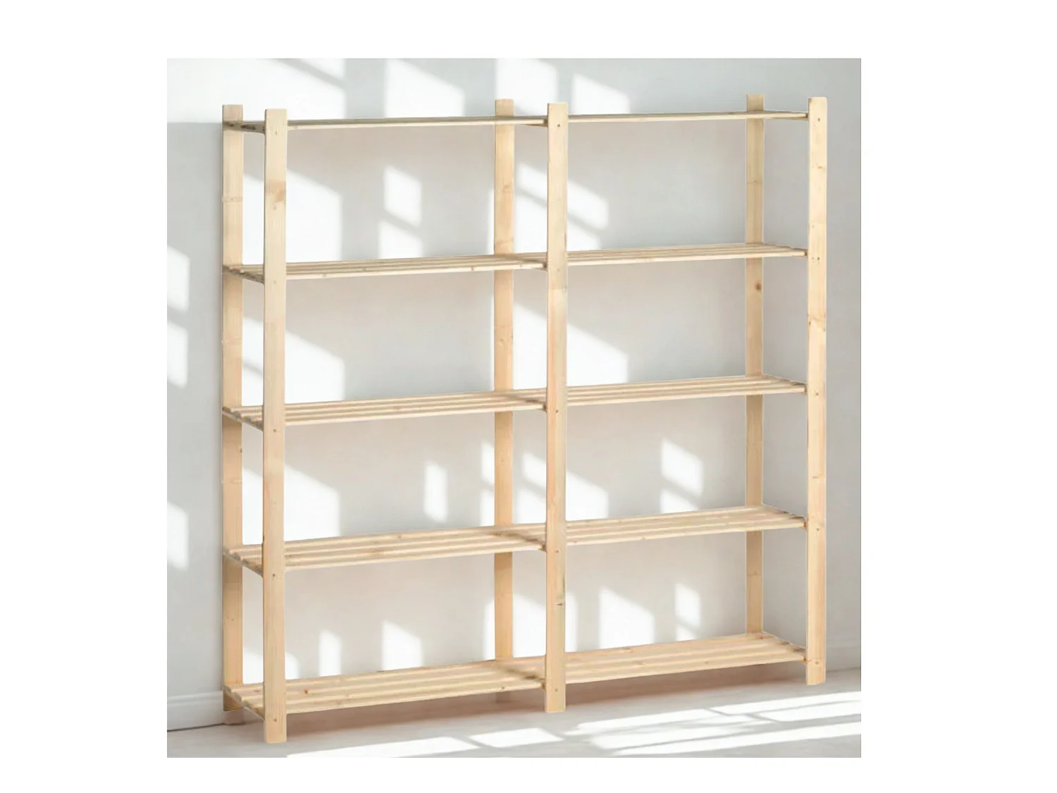 Étagère double en bois – 5 tablettes – 175 × 175 × 40 cm