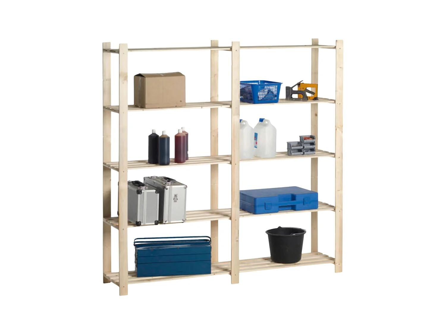 Étagère double en bois – 5 tablettes – 175 × 175 × 40 cm