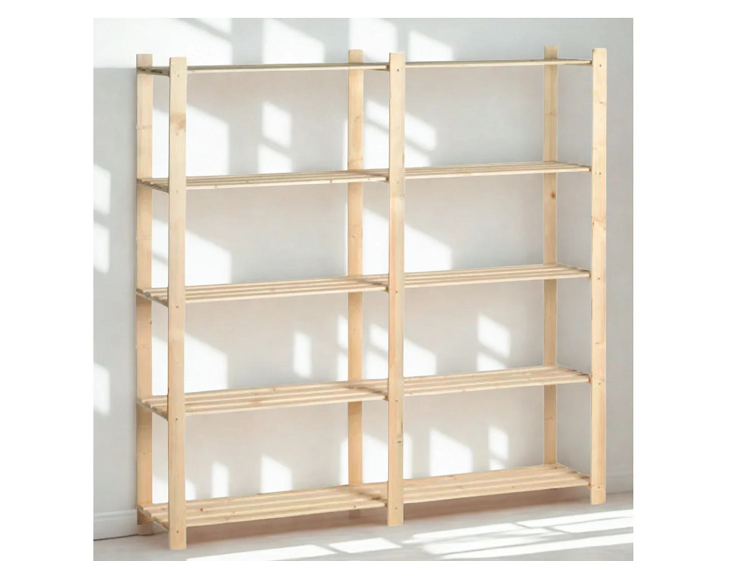 Étagère double en bois – 5 tablettes – 175 × 175 × 40 cm