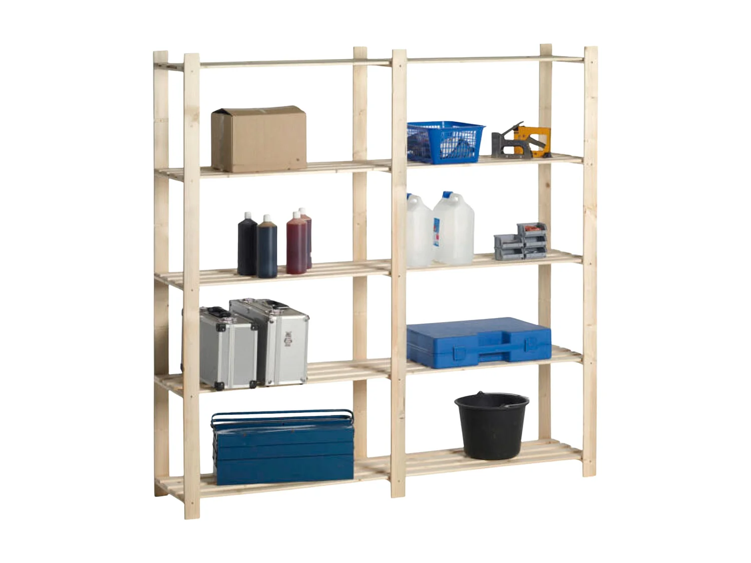 Étagère double en bois – 5 tablettes – 175 × 175 × 40 cm