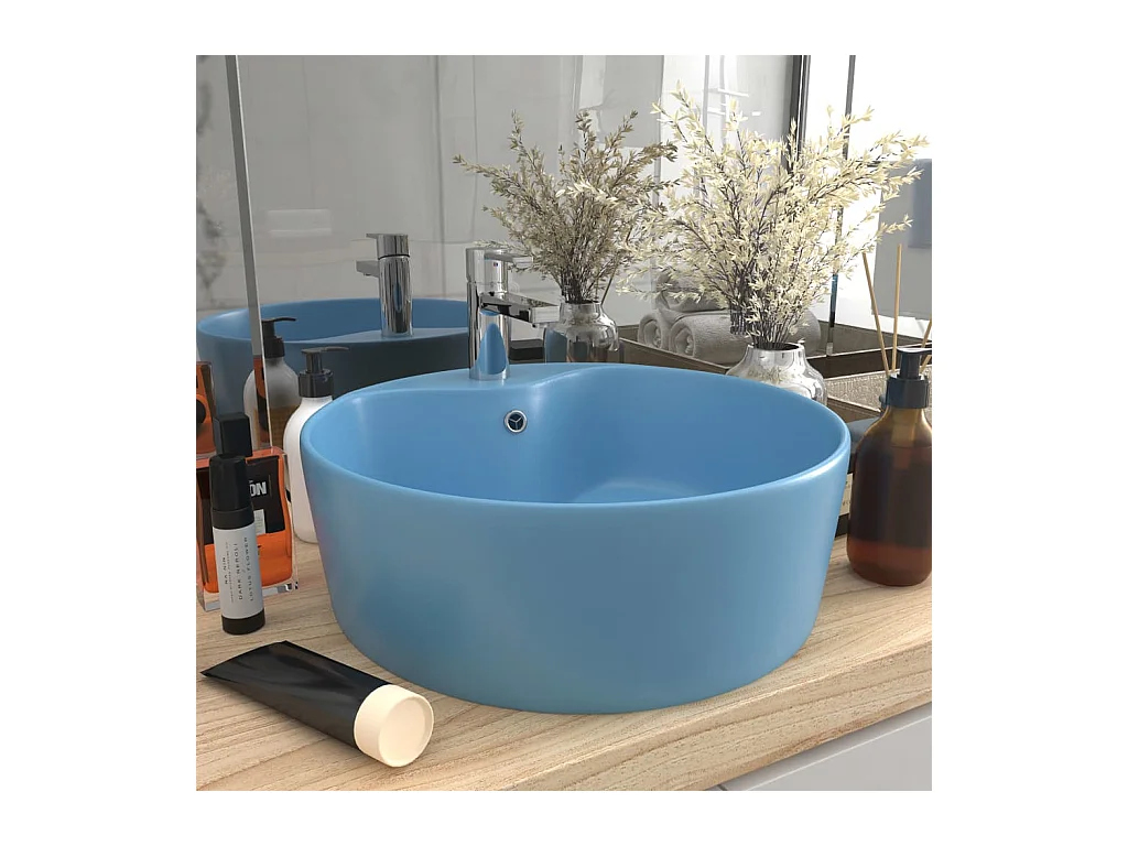 Lavabo salle de bain-Lavabo de luxe avec trop-plein Bleu clair mat 36x13cm Céramique