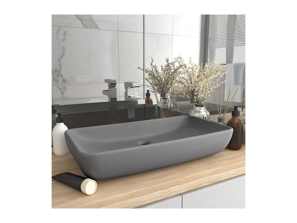 Lavabo salle de bain-Lavabo de luxe rectangulaire Gris clair mat 71x38 cm Céramique