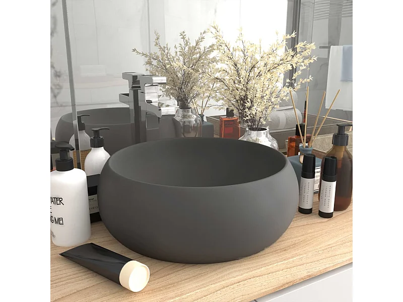 Lavabo rond-Vasque à poser-Bac à laver de luxe Gris foncé mat 40x15 cm Céramique