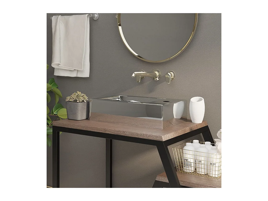 Vasque à poser-Lavabo avec trop-plein 49 x 25 x 15 cm Céramique Argenté