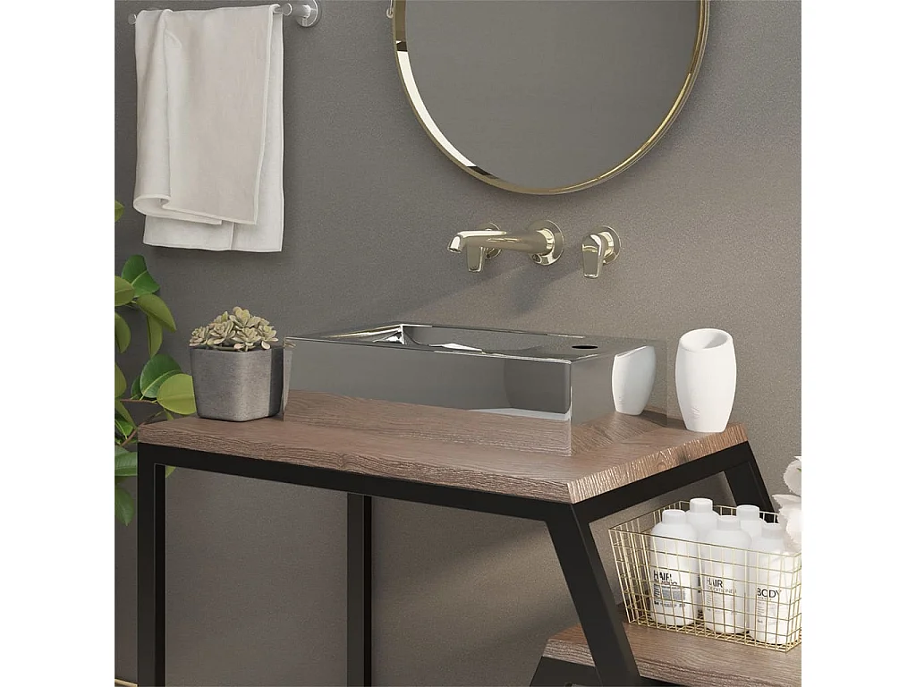 Vasque à poser-Lavabo avec trop-plein 49 x 25 x 15 cm Céramique Argenté