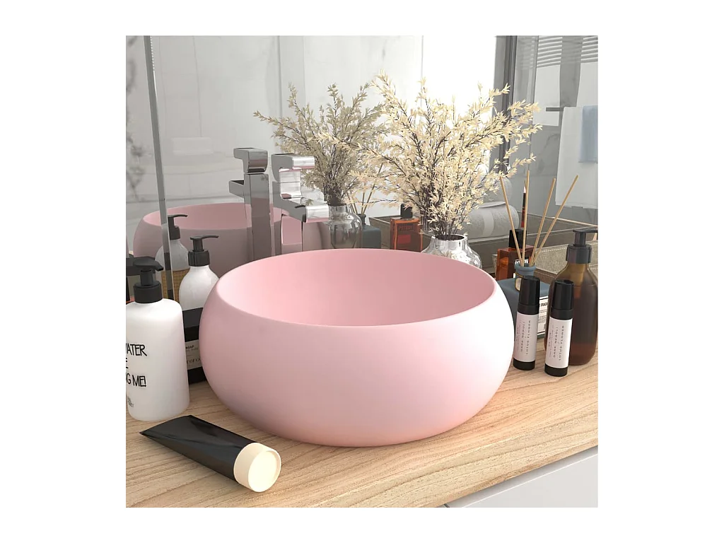 Lavabo rond-Vasque à poser-Bac à laver de luxe Rose mat 40x15 cm Céramique