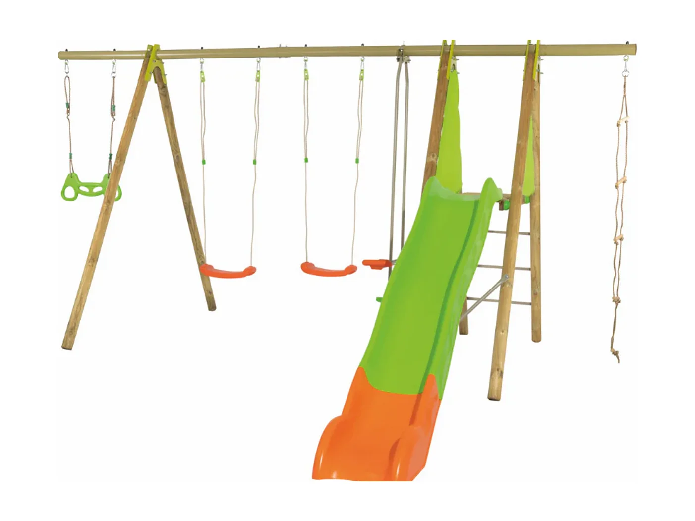 Aire de jeux Makuta : Portique 5 activités avec toboggan et plateforme (2,30 m) - Bois et métal