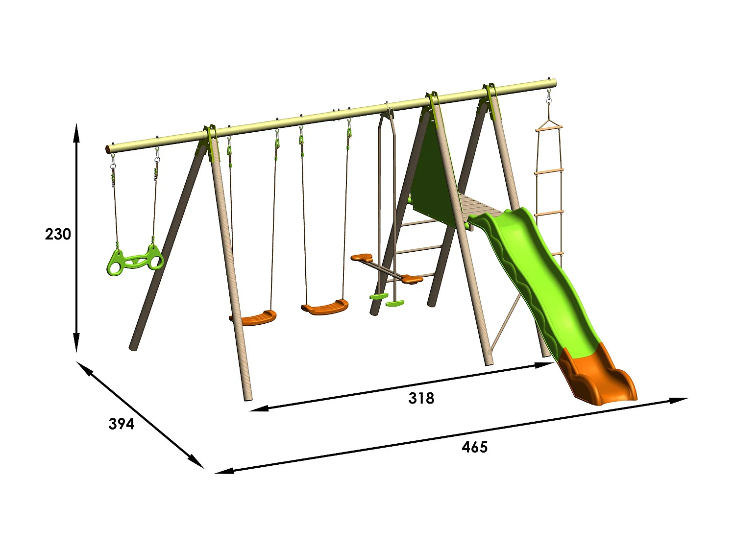 Aire de jeux Makuta : Portique 5 activités avec toboggan et plateforme (2,30 m) - Bois et métal