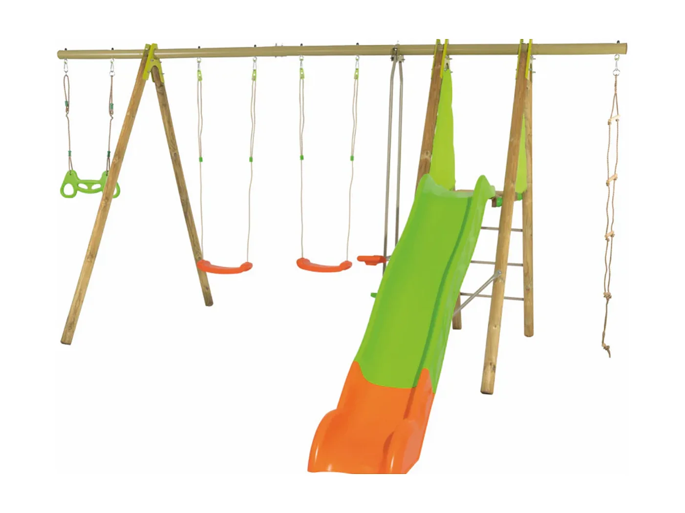 Aire de jeux Makuta : Portique 5 activités avec toboggan et plateforme (2,30 m) - Bois et métal