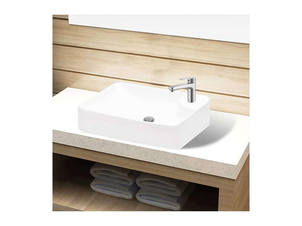 Vasque à poser Lavabo | Bac à laver à trou pour robinet céramique Blanc pour salle de bain