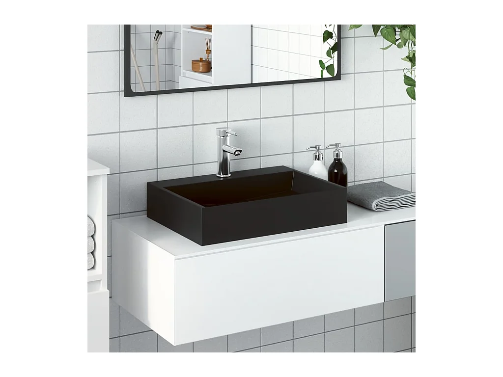 Vasque à poser Lavabo 50x38x11 cm fonte minérale/marbre noir mat