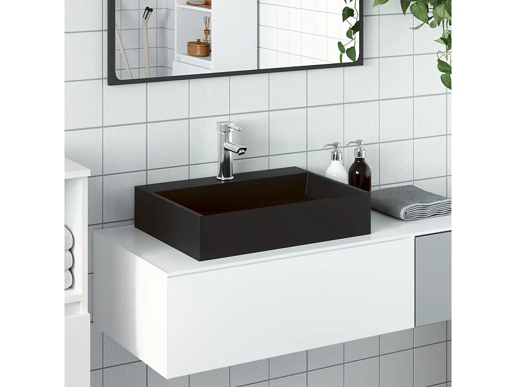 Vasque à poser Lavabo 50x38x11 cm fonte minérale/marbre noir mat