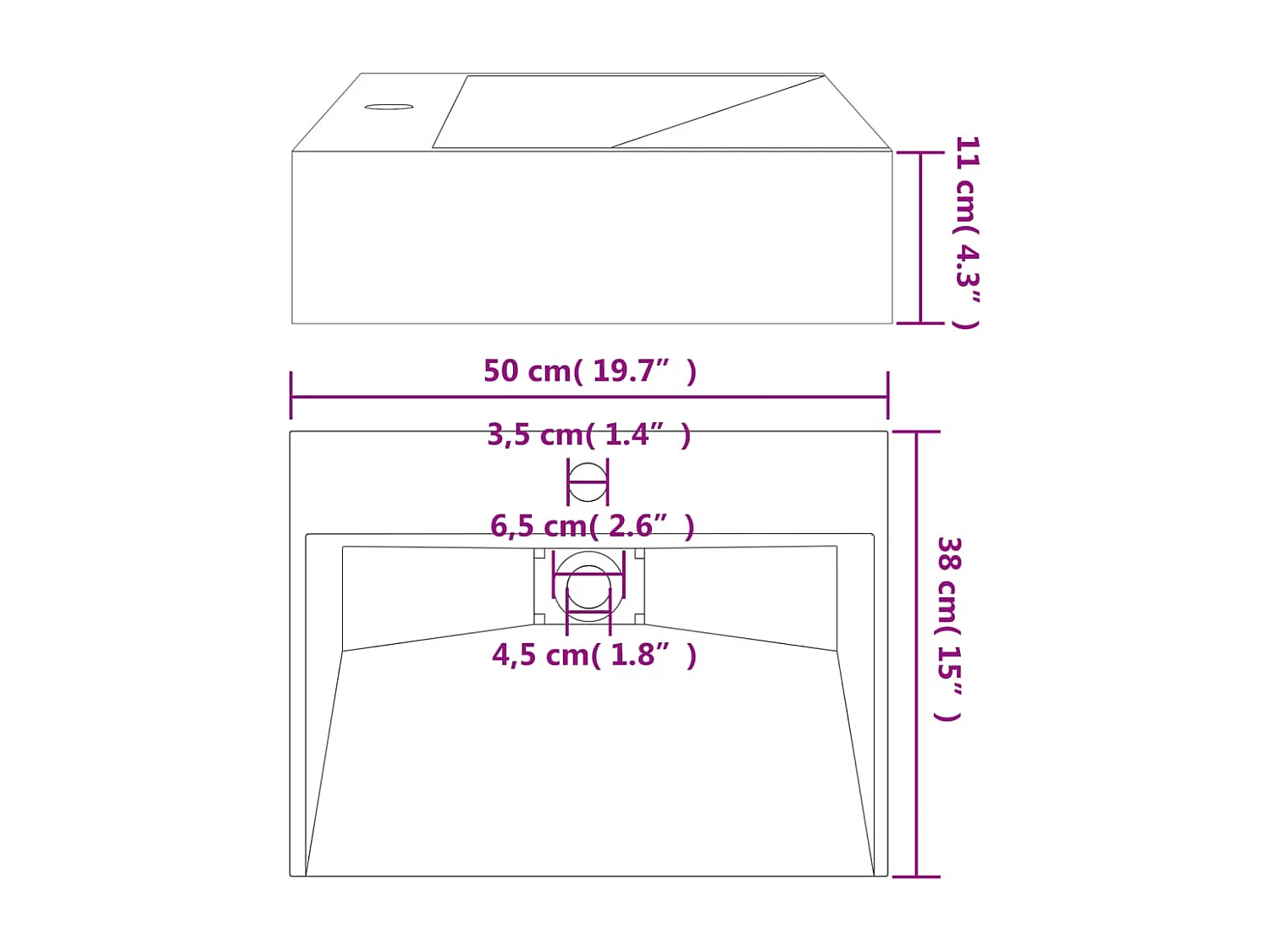 Vasque à poser Lavabo 50x38x11 cm fonte minérale/marbre noir mat