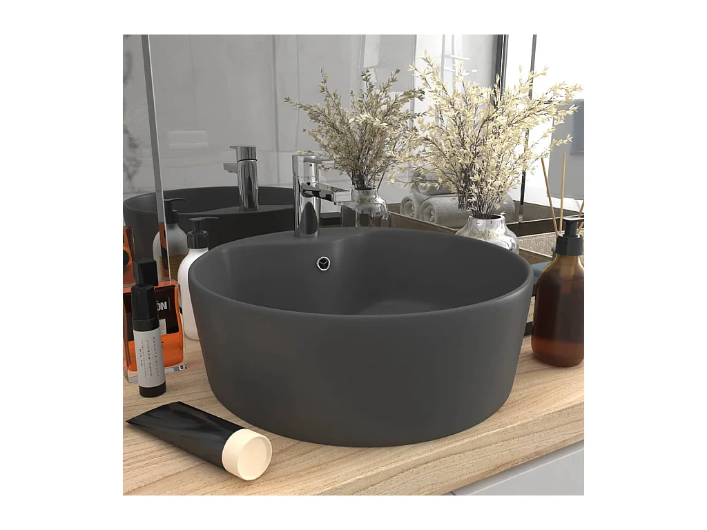 Lavabo salle de bain-Lavabo de luxe avec trop-plein Gris foncé mat 36x13cm Céramique