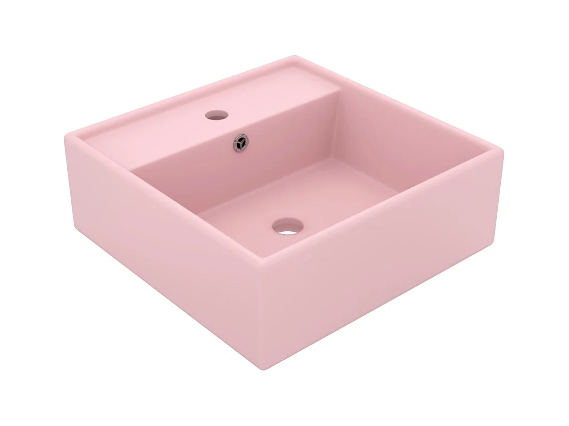 Vasque à poser-Lavabo carré de luxe à trop-plein Rose mat 41x41 cm Céramique