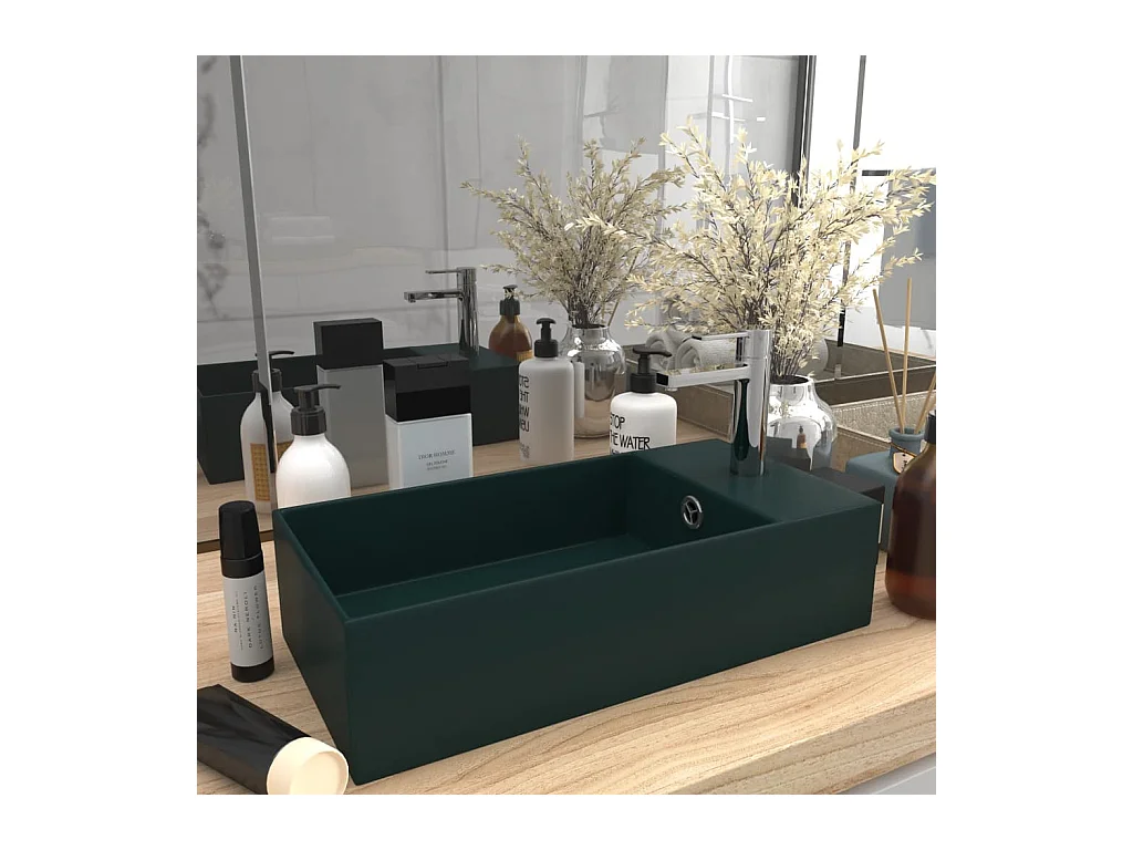 Lavabo salle de bain-Vasque à poser avec trop-plein Céramique Vert foncé
