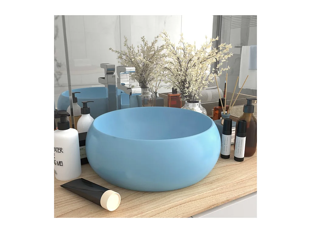 Lavabo rond-Vasque à poser-Bac à laver de luxe Bleu clair mat 40x15 cm Céramique