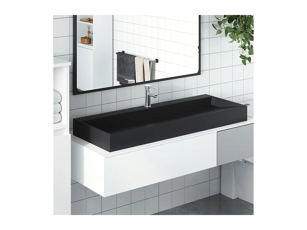 Vasque à poser Lavabo 120x46x11 cm fonte minérale/marbre noir mat