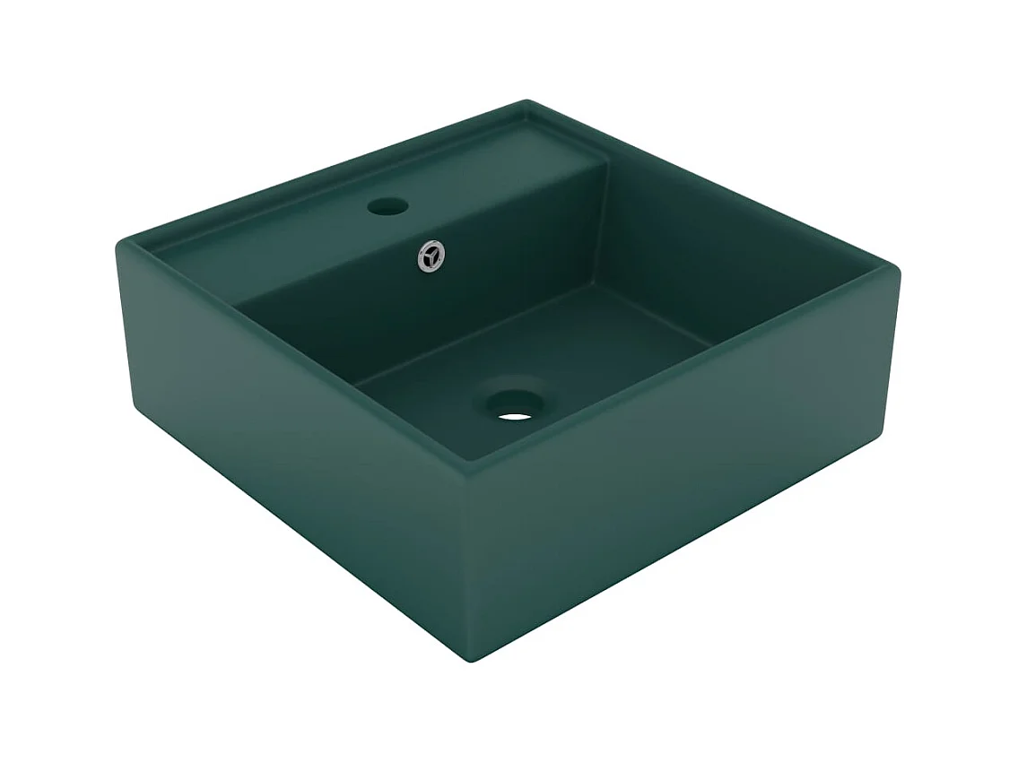 Vasque à poser-Lavabo carré à trop-plein Vert foncé mat 41x41 cm Céramique