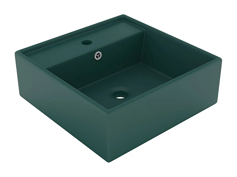 Vasque à poser-Lavabo carré à trop-plein Vert foncé mat 41x41 cm Céramique